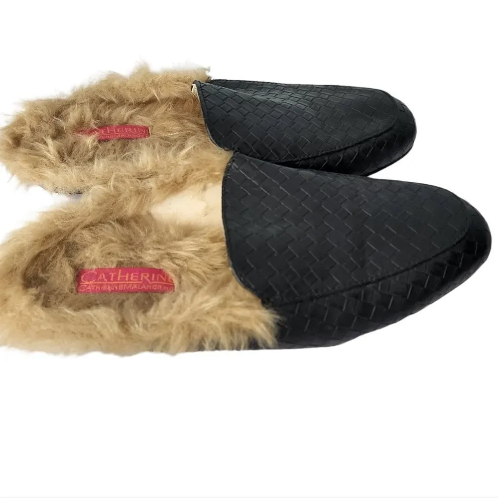 Catherine Malandrino Marja Faux Fur Woven Vegan Leather Mules 7.5